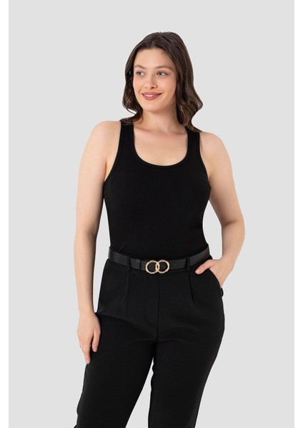 Kadın Fitilli Görünümlü Kalın Askılı Basic Siyah Atlet 2'li Paket modelleri