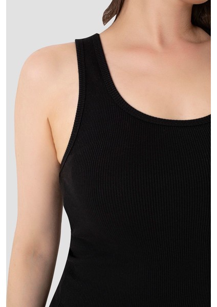 Kadın Fitilli Görünümlü Kalın Askılı Basic Siyah Atlet 2'li Paket fırsatları