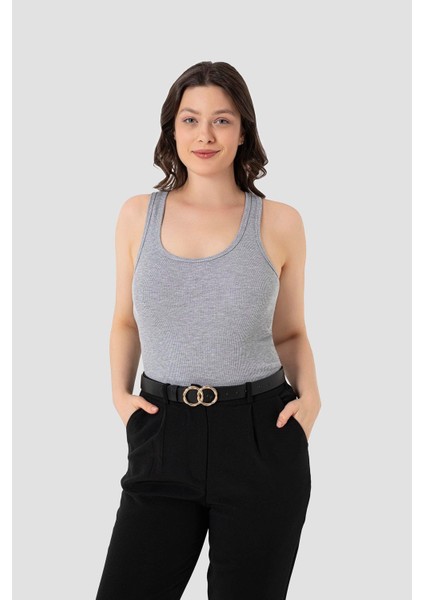 Kadın Fitilli Görünümlü Kalın Askılı Basic Gri Atlet 2'li Paket fiyatları