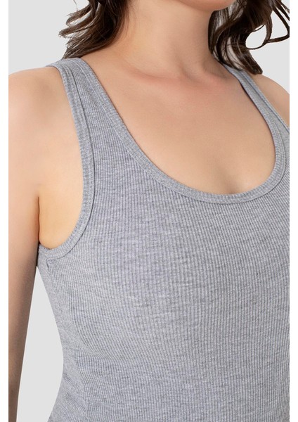 Kadın Fitilli Görünümlü Kalın Askılı Basic Gri Atlet 2'li Paket fırsatları