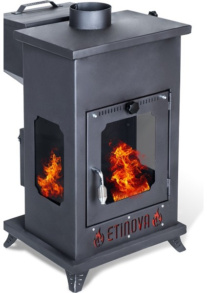 Eti-K6 Küçük Tarafı Camlı Fırınsız Odun ve Pelet Yakan Şömine Tipi Soba