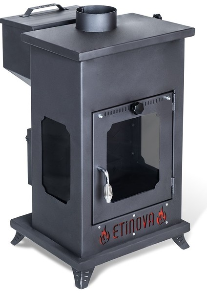 Eti-K6 Küçük Tarafı Camlı Fırınsız Odun ve Pelet Yakan Şömine Tipi Soba modelleri