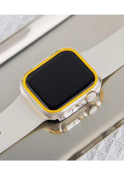 Apple Watch Se 3 Uyumlu Şeffaf Neon Detay Kasa ve Ekran Koruyucu Fosforlu Sert Pc Kasa