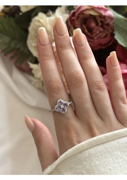 Zirkon Mor Yonca Yüzük