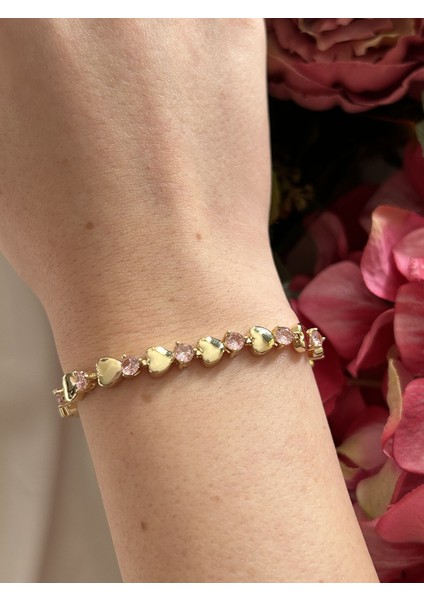 Pembe Zirkon Detaylı Bileklik