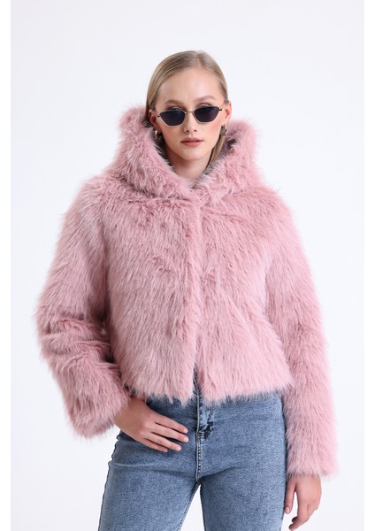 Kapüşonlu Kürk Crop Mont