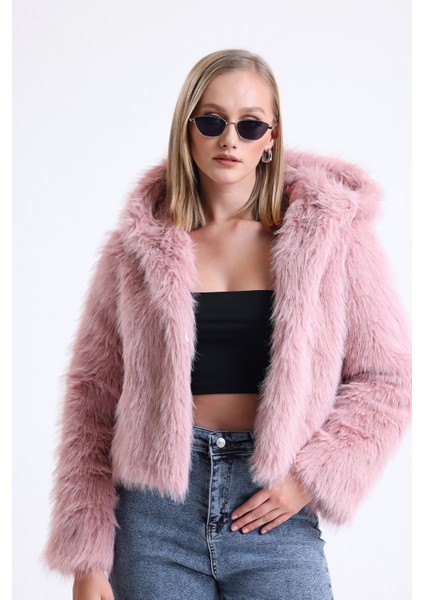 Kapüşonlu Kürk Crop Mont fırsatları