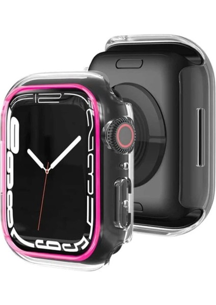 Apple Watch Se 3 Uyumlu Şeffaf Neon Detay Kasa ve Ekran Koruyucu Fosforlu Sert Pc Kasa