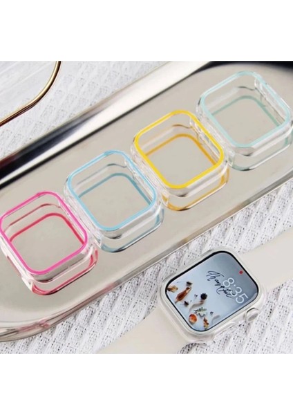 Apple Watch Se 3 Uyumlu Şeffaf Neon Detay Kasa ve Ekran Koruyucu Fosforlu Sert Pc Kasa