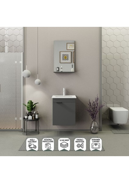 Arya Slım 50 cm Banyo Dolabı Mat Gri