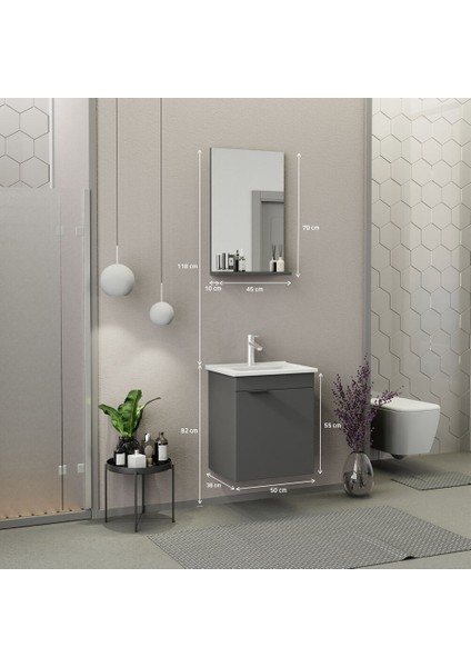 Arya Slım 50 cm Banyo Dolabı Mat Gri fiyatları