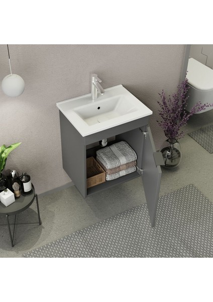 Arya Slım 50 cm Banyo Dolabı Mat Gri fırsatları
