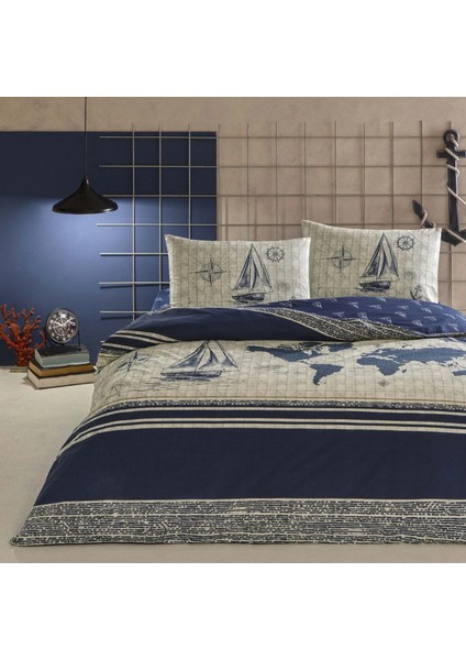 Genç Modası Ranforce Tek Kişilik Nevresim Takımı Muna Lacivert