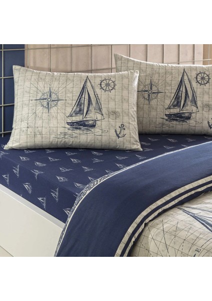 Genç Modası Ranforce Tek Kişilik Nevresim Takımı Muna Lacivert modelleri