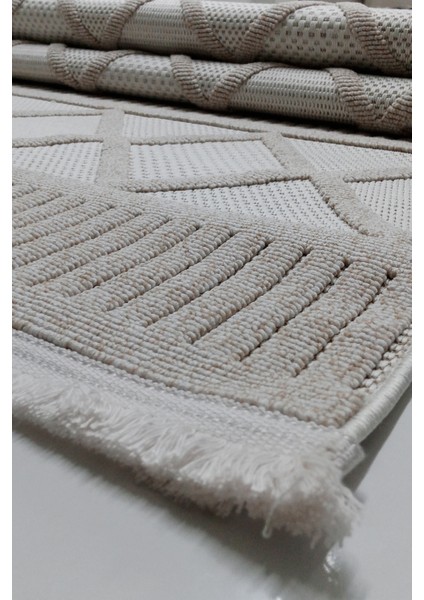 Bukle Soft Twister 0461G Bej-Beyaz Yolluk Salon Antre Koridor Halısı Yumuşak Dokuma Makine Halısı