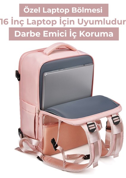 Su Geçirmez 16" Inç 30L Ayakkabı Bölmeli Seyahat Sırt Çantası - Laptop Bölmeli, USB Şarj Girişli fırsatları