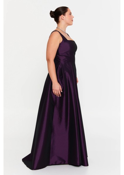 Kadın Büyük Beden Kalın Askılı A Kesim Maxi Abiye Elbise 8391 Mürdüm fiyatları