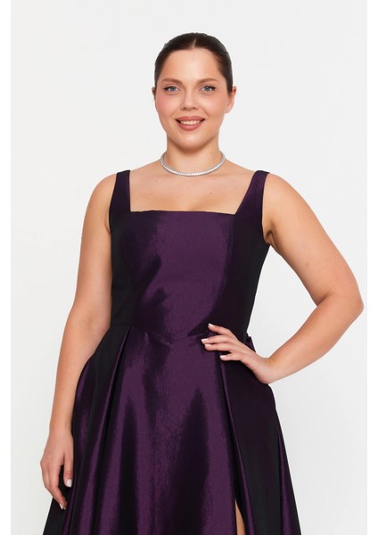 Kadın Büyük Beden Kalın Askılı A Kesim Maxi Abiye Elbise 8391 Mürdüm modelleri