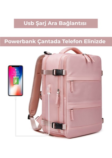 Su Geçirmez 16" Inç 30L Ayakkabı Bölmeli Seyahat Sırt Çantası - Laptop Bölmeli, USB Şarj Girişli indirimleri