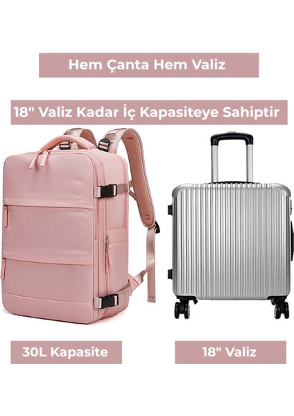 Su Geçirmez 16" Inç 30L Ayakkabı Bölmeli Seyahat Sırt Çantası - Laptop Bölmeli, USB Şarj Girişli