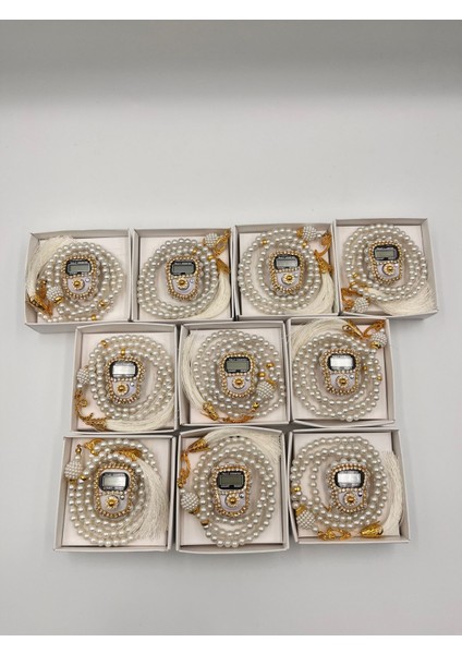 10 Adet Hediyelik Çeyizlik Şık Kutulu Tesbih ve Taşlı Zikirmatik Seti