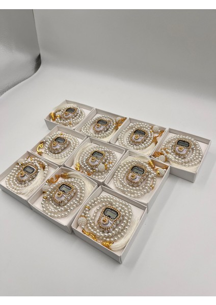 10 Adet Hediyelik Çeyizlik Şık Kutulu Tesbih ve Taşlı Zikirmatik Seti modelleri