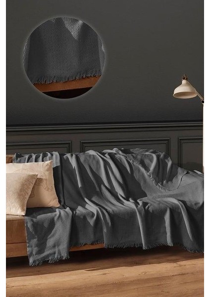 Çift Kişilik Koltuk Örtüsü %100 Pamukçizgili Dekoratif Pike Çok Amaçlı Antrasit Renk 200X230 cm fiyatları