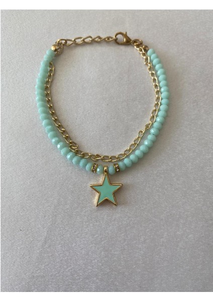Yıldızlı Bileklik Su Yeşili Altın Renk