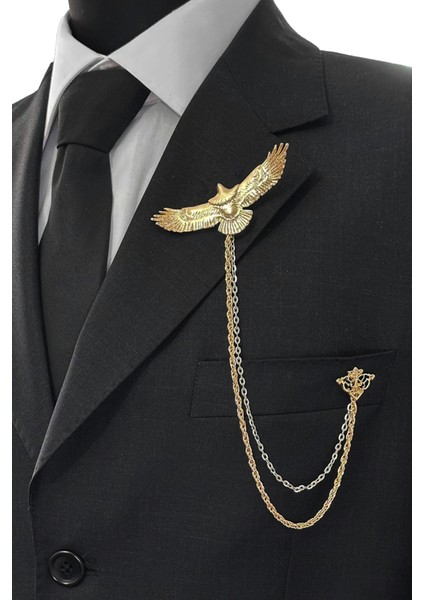 Gold Renk Kartal Ceket & Damatlık & Blazer Zincirli Yaka Aksesuarı modelleri