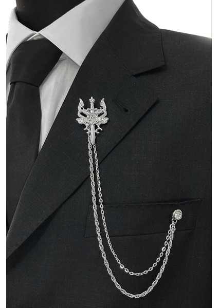 Gümüş Retro Ejderha ve Kılıç Ceket & Damatlık & Blazer Zincirli Yaka Aksesuarı fiyatları