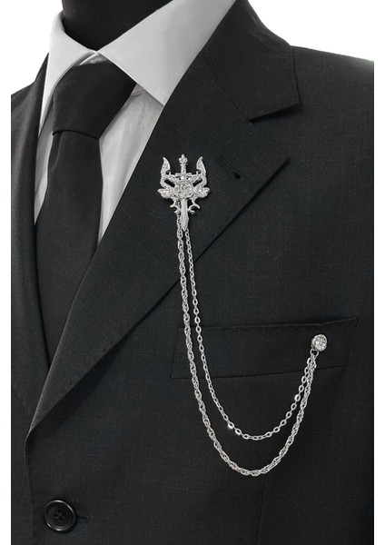 Gümüş Retro Ejderha ve Kılıç Ceket & Damatlık & Blazer Zincirli Yaka Aksesuarı modelleri