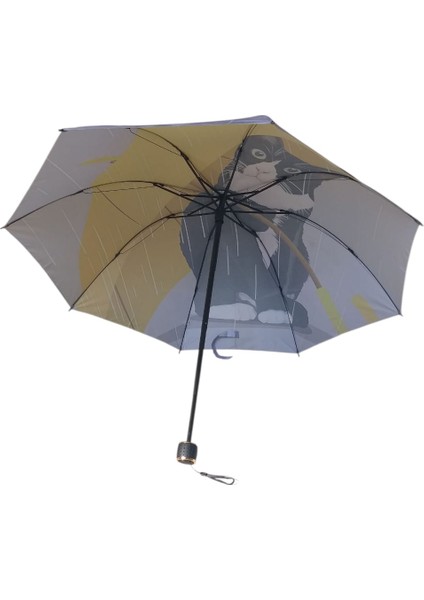 Kedi Desenli Şemsiye Rüzgara Dayanıklı Çanta Boy Bayan Şemsiyesi fırsatları