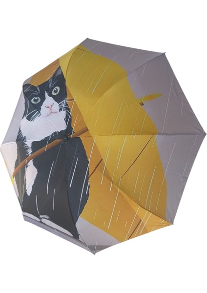 Kedi Desenli Şemsiye Rüzgara Dayanıklı Çanta Boy Bayan Şemsiyesi indirimleri