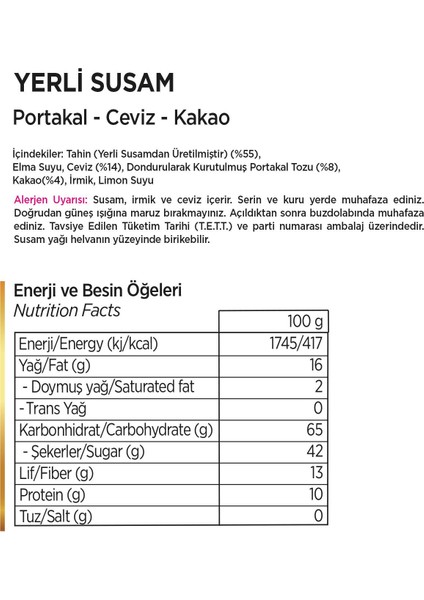 Yerli Susam Portakallı Cevizli Kakaolu Yaz Helvası 350 G fiyatları