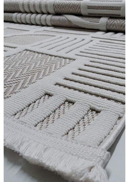 Bukle Soft Twister 0464G Bej-Beyaz Yolluk Salon Antre Koridor Halısı Yumuşak Dokuma Makine Halısı