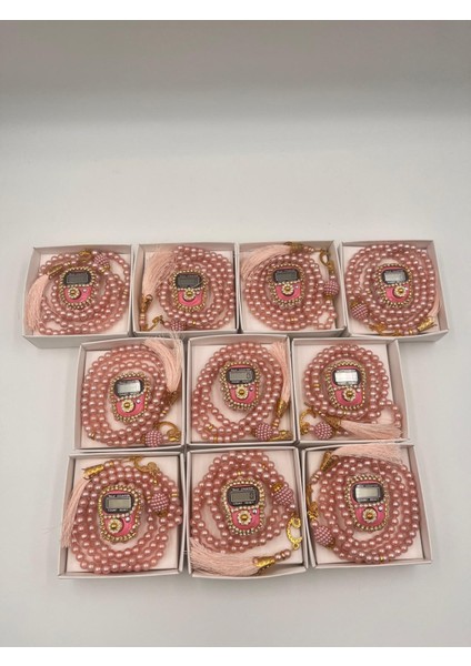 10 Adet Hediyelik Çeyizlik Şık Kutulu Tesbih ve Taşlı Zikirmatik Seti