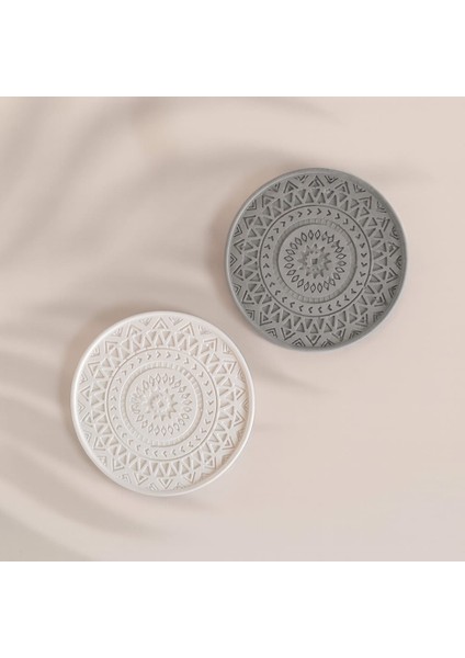 Gri Beyaz Mandala 2 Li Beton Bardak Altlığı fiyatları