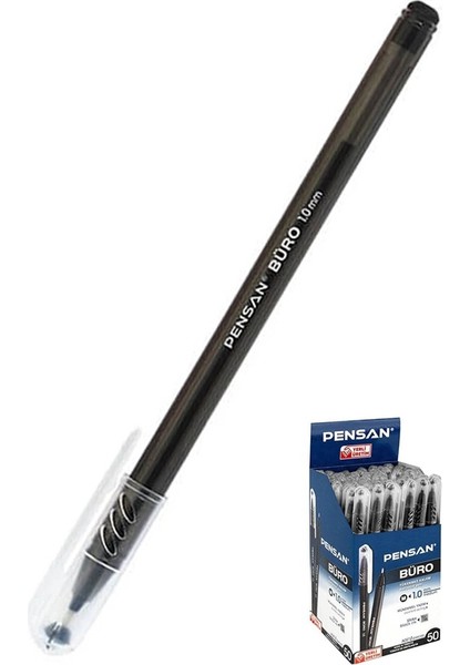 Siyah Tükenmez Kalem 1.0mm 1 Adet Pensan Büro Tipi Ballpoint Büro Plastik Kapaklı Tükenmez Kalem
