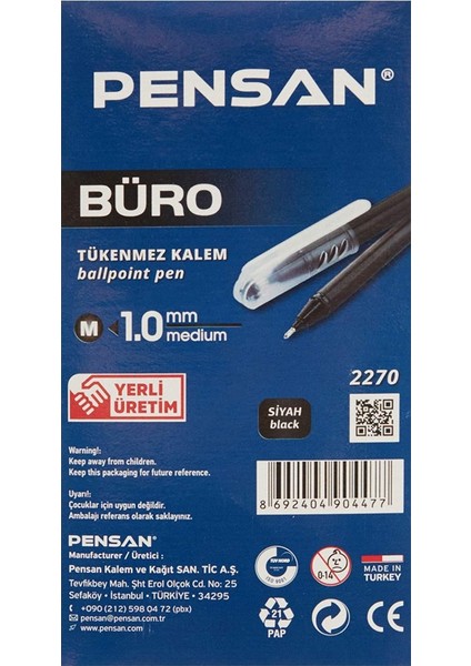 Siyah Tükenmez Kalem 1.0mm 1 Adet Pensan Büro Tipi Ballpoint Büro Plastik Kapaklı Tükenmez Kalem modelleri