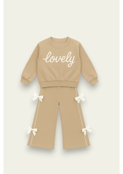 Kız Çocuk Lovely Yazılı Fiyonk Detaylı Okul Eşofman Takımı 2-10 Yaş 12067