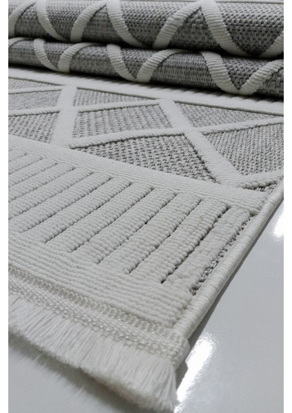 Bukle Soft Twister 0461G Gri-Beyaz Yolluk Salon Antre Koridor Halısı Yumuşak Dokuma Makine Halısı