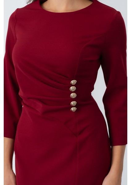 Kadın Bordo Düğme Detay Midi Davet Elbisesi fırsatları