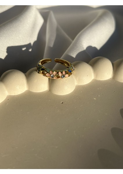 Mineli Pembe Çiçek Detay Yüzük fiyatları