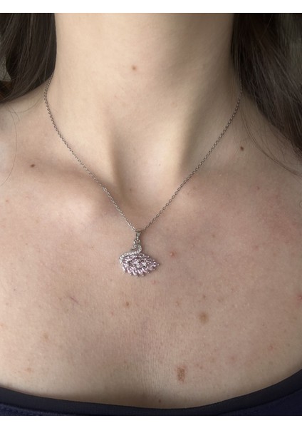 Pembe Zirkon Kuğu Kolye