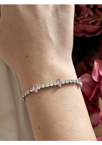 Pembe Zirkon Taş Bileklik