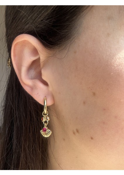 Mürdüm Taşlı Yelpaze Charm Küpe