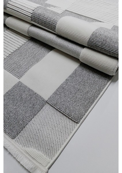 Bukle Soft Twister 0455G Gri-Beyaz Yolluk Salon Antre Koridor Halısı Yumuşak Dokuma Makine Halısı