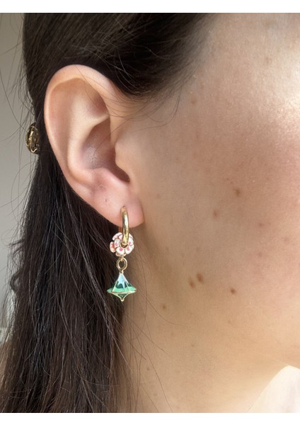 Yeşil Çiçek Charmlı Küpe