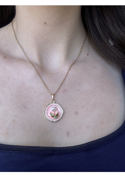Pembe Çiçek Pinterest Kolye