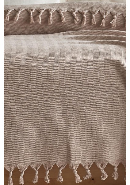 Koltuk Örtüsü %100 Pamuk Çizgili Dekoratif Pike Çok Amaçlı Bej Renk 170X200 cm fiyatları